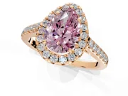 Halo Engagement Ring Setting for Fancy Pink Pear-Shaped Center with Narrowing Pave Band and Prong Head in Rose Gold