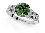 Channel-Set Engagement Ring Setting for Fancy Green Round Cut Center with Baguette Band and Prong Head in Platinum