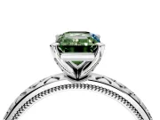 Solitaire Engagement Ring Setting for Fancy Green Emerald Cut Center with Milgrain X Pattern Band and Prong Head in Sterling Silver