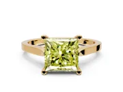 Solitaire Engagement Ring Setting for Fancy Yellow Princess Cut Center with Tapered Shoulders and Prong Head in Yellow Gold