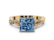 Solitaire Engagement Ring Setting for Fancy Blue Princess Cut Center with Twisted Pave Split Shank and Prong Head in Yellow Gold