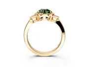 Cluster Engagement Ring Setting for Fancy Green Round Cut Center with Milgrain Shoulder Clusters and Prong Head in Yellow Gold