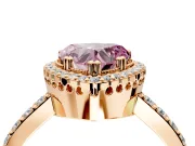 Halo Engagement Ring Setting for Fancy Pink Heart-Shaped Center with Inner Milgrain Border and Prong Head in Rose Gold