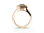 Halo Engagement Ring Setting for Fancy Green Princess Cut Center with Milgrain Pave Band and Bezel Head in Rose Gold