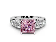Solitaire Engagement Ring Setting for Fancy Pink Princess Cut Center with Graduated Shared Prongs and Prong Head in Platinum