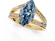 Split Shank Engagement Ring Setting for Fancy Blue Marquise Center with Pave Split Shank and Prong Head in Yellow Gold