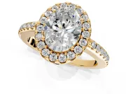 Pave Halo Engagement Ring Setting for Oval Center with Single Row Pave Band and Prong Head in Yellow Gold