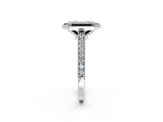 Halo Engagement Ring Setting for Emerald Cut Center with Milgrain Pave Band and Bezel Head in Platinum