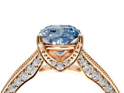 Solitaire Engagement Ring Setting for Fancy Blue Cushion Cut Center with Milgrain-Framed Pave Band and Prong Head in Rose Gold
