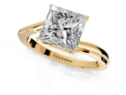 Solitaire Engagement Ring Setting for Princess Cut Center with Plain Bypass Twist Band and Prong Head in Yellow Gold