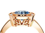 Halo Engagement Ring Setting for Fancy Blue Round Cut Center with Milgrain Halo, Pave Band and Prong Head in Rose Gold