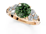 Cluster Engagement Ring Setting for Fancy Green Round Cut Center with Round Cut Accent Frame and Prong Head in Rose Gold