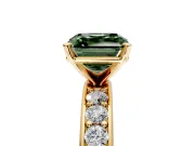 Solitaire Engagement Ring Setting for Fancy Green Asscher Cut Center with Channel-Set Accents and Prong Head in Yellow Gold