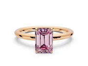 Low-Set Solitaire Engagement Ring Setting for Fancy Pink Emerald Cut Center with Thin Plain Band and Prong Head in Rose Gold