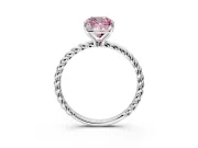 Solitaire Engagement Ring Setting for Fancy Pink Cushion Cut Center with Plain Twisted Rope Band and Prong Head in Sterling Silver