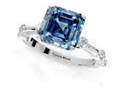 Solitaire Engagement Ring Setting for Fancy Blue Asscher Cut Center with Bezel Station Band and Prong Head in Platinum