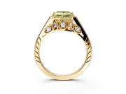 Cathedral Engagement Ring Setting for Fancy Yellow Princess Cut Center with Antique-Style Pave Band and Prong Head in Yellow Gold