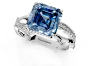 Solitaire Engagement Ring Setting for Fancy Blue Asscher Cut Center with Pave and Plain Crossover Band and Prong Head in Sterling Silver