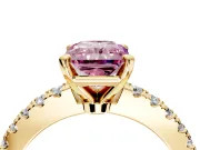Solitaire Engagement Ring Setting for Fancy Pink Radiant Cut Center with Single Row Accent Band and Prong Head in Yellow Gold