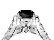 Solitaire Engagement Ring Setting for Fancy Black Cushion Cut Center with Pave Cathedral Shoulders and Prong Head in Sterling Silver