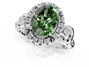 Halo Engagement Ring Setting for Fancy Green Oval Center with Open Scroll Shoulders and Prong Head in Platinum