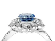 Floral Halo Engagement Ring Setting for Fancy Blue Radiant Cut Center with Pave Accents and Prong Head in Platinum