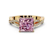 Solitaire Engagement Ring Setting for Fancy Pink Princess Cut Center with Twisted Pave Split Shank and Prong Head in Yellow Gold