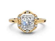 Floral Frame Engagement Ring Setting for Radiant Cut Center with Accent Clusters and Prong Head in Yellow Gold