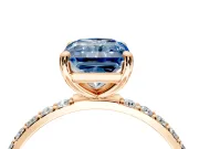 Solitaire Engagement Ring Setting for Fancy Blue Radiant Cut Center with Pave Accents and Prong Head in Rose Gold