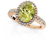 Accent Halo Engagement Ring Setting for Fancy Yellow Oval Center with Full-Length Pave Band and Prong Head in Rose Gold