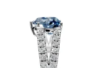 Solitaire Engagement Ring Setting for Fancy Blue Heart-Shaped Center with Pave Split Shank and Prong Head in Platinum