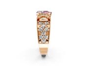 Pave Engagement Ring Setting for Fancy Pink Pear-Shaped Center with Curved Accent Rows, Openwork and Prong Head in Rose Gold