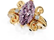 Solitaire Engagement Ring Setting for Fancy Pink Marquise Center with Twisted Band and Scroll Prong Head in Yellow Gold