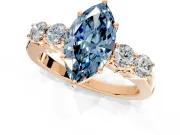 5 Stone Engagement Ring Setting for Fancy Blue Marquise Center with Equal Close-Set Accents and Prong Head in Rose Gold