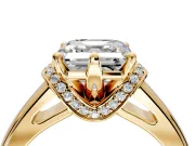 Solitaire Engagement Ring Setting for Asscher Cut Center with Wide Band, Pave Collar and Prong Head in Yellow Gold