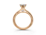 Solitaire Engagement Ring Setting for Emerald Cut Center with Milgrain Cathedral Band and Prong Head in Rose Gold