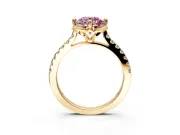 Floral Engagement Ring Setting for Fancy Pink Round Cut Center with Pave Band and Floral Prong Head in Yellow Gold