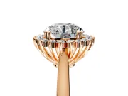 Starburst Halo Engagement Ring Setting for Round Cut Center with Thin Round-Wire Band and Prong Head in Rose Gold