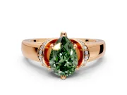 Solitaire Engagement Ring Setting for Fancy Green Pear-Shaped Center with Wide Band, Pave Collar and Prong Head in Rose Gold