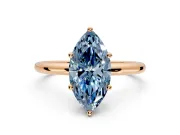 Hidden Halo Engagement Ring Setting for Fancy Blue Marquise Center with Thin Round-Wire Band and Prong Head in Rose Gold