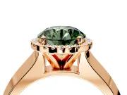 Halo Engagement Ring Setting for Fancy Green Round Cut Center with Knife Ridge Cathedral Band and Prong Head in Rose Gold