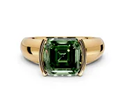 Tension Engagement Ring Setting for Fancy Green Asscher Cut Center with Wide Flat Band and Tension Head in Yellow Gold