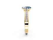 Solitaire Engagement Ring Setting for Fancy Blue Oval Center with Princess Cut Channel Band and Prong Head in Yellow Gold
