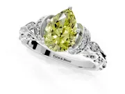 Solitaire Engagement Ring Setting for Fancy Yellow Pear-Shaped Center with Filigree Band and Prong Head in Platinum