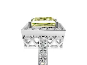 Halo Engagement Ring Setting for Fancy Yellow Princess Cut Center with Heart-Shaped Openwork, Pave Band and Prong Head in White Gold
