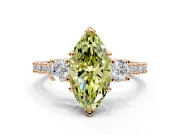 3 Stone Engagement Ring Setting for Fancy Yellow Marquise Center with Round Cut Side Accents and Prong Head in Rose Gold