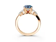 Leaf Cluster Engagement Ring Setting for Fancy Blue Round Cut Center with Marquise Accents and Prong Head in Rose Gold