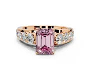 Solitaire Engagement Ring Setting for Fancy Pink Emerald Cut Center with Graduated Shared Prongs and Prong Head in Rose Gold