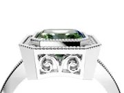 Halo Engagement Ring Setting for Fancy Green Asscher Cut Center with Milgrain Halo, Pave Band and Prong Head in Platinum