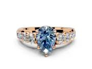 Solitaire Engagement Ring Setting for Fancy Blue Pear-Shaped Center with Graduated Shared Prongs and Prong Head in Rose Gold